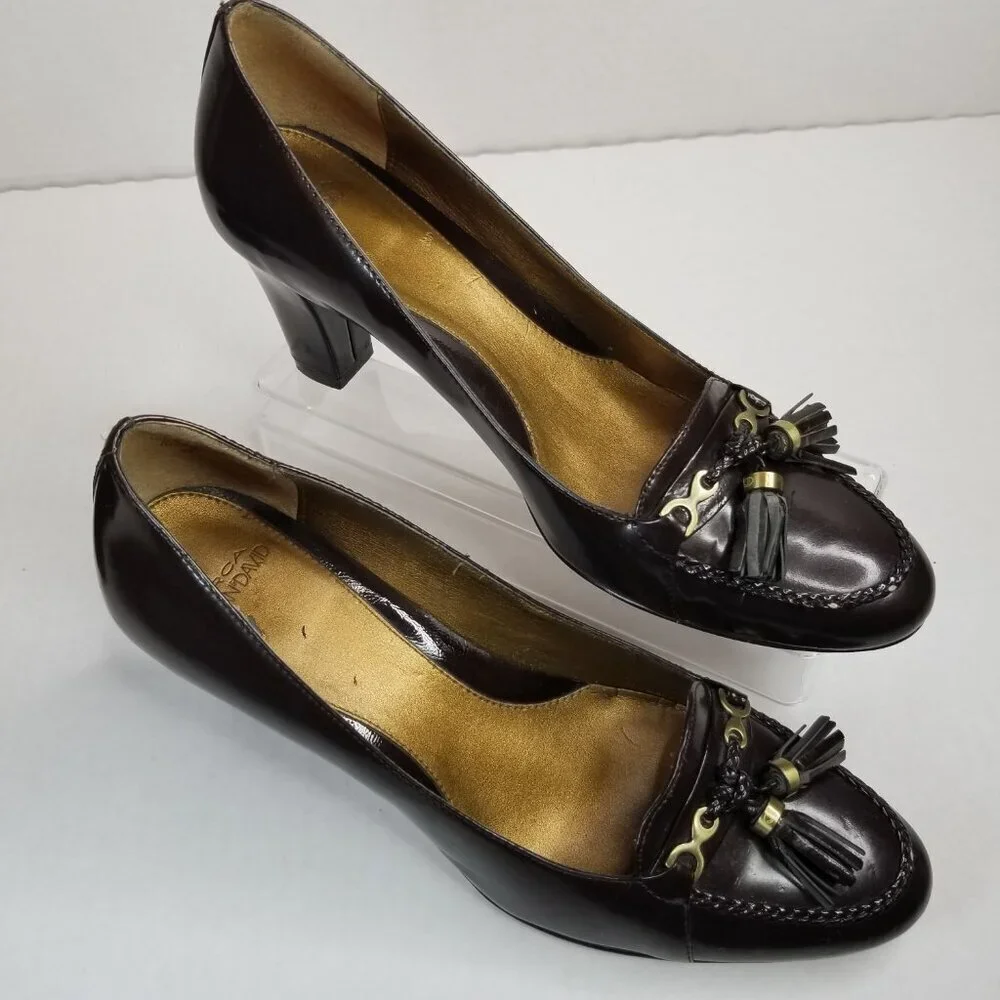 Circa Joan and David Brown Heels Pumps Academia Office Career Tassel Leather 8M